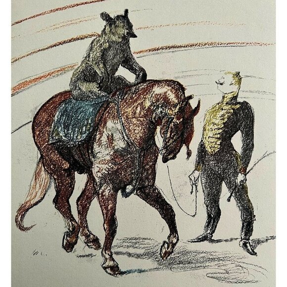 Toulouse Lautrec Bear Performing Circus 1967 Art Lithograph Matted Art Print - Picture 1 of 7